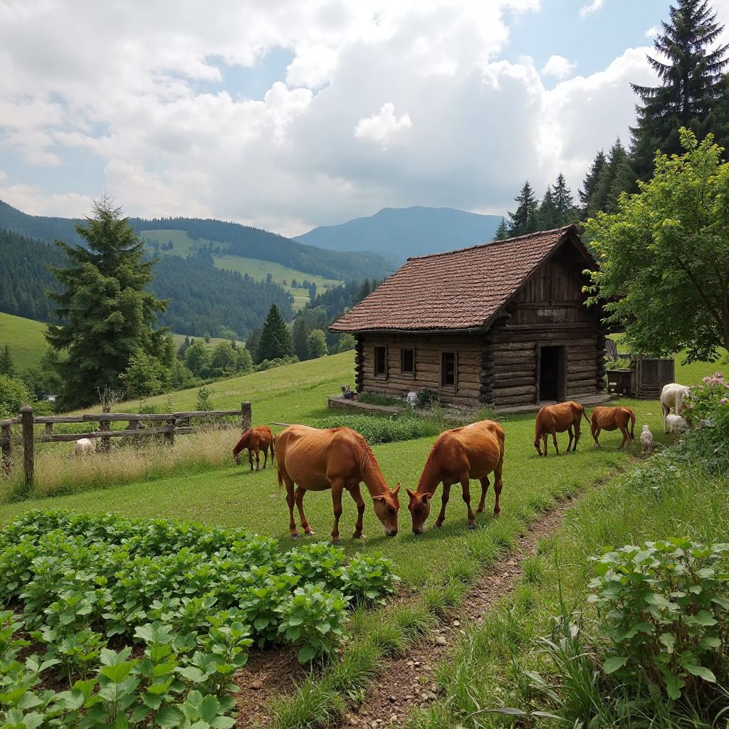 Eco-ferma Transilvania cu animale pășunând